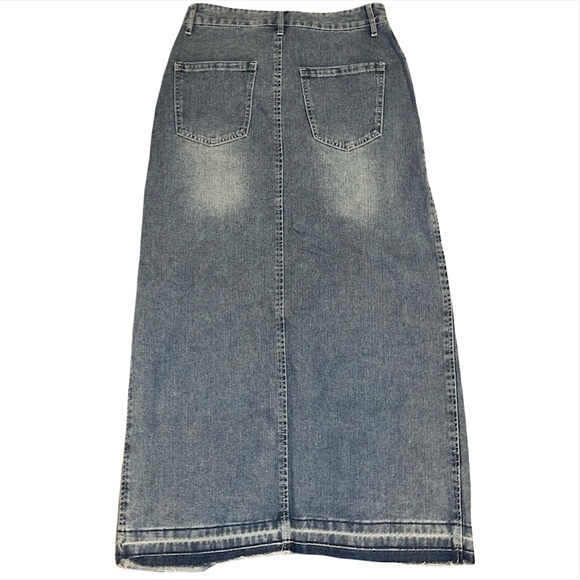 Light Jean Skirt Front Slit Lightly Distressed Ends​ - Picture 2 of 5